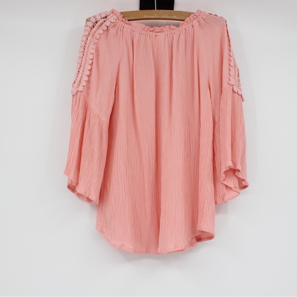 JUSTICE Girls Shirt Boho Flowy Pretty Blouse Tassels Coral Peach Lace Detail 10 - Picture 8 of 12